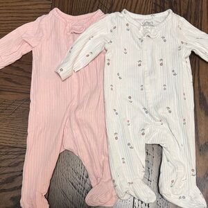Carter's Pink & Cream Ribbed Footed One-Piece Sleepers - 2 Pack